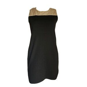 Massimo Dutti Dress Womens S Solid All Black Tan Glitter Sleeveless Zip Back